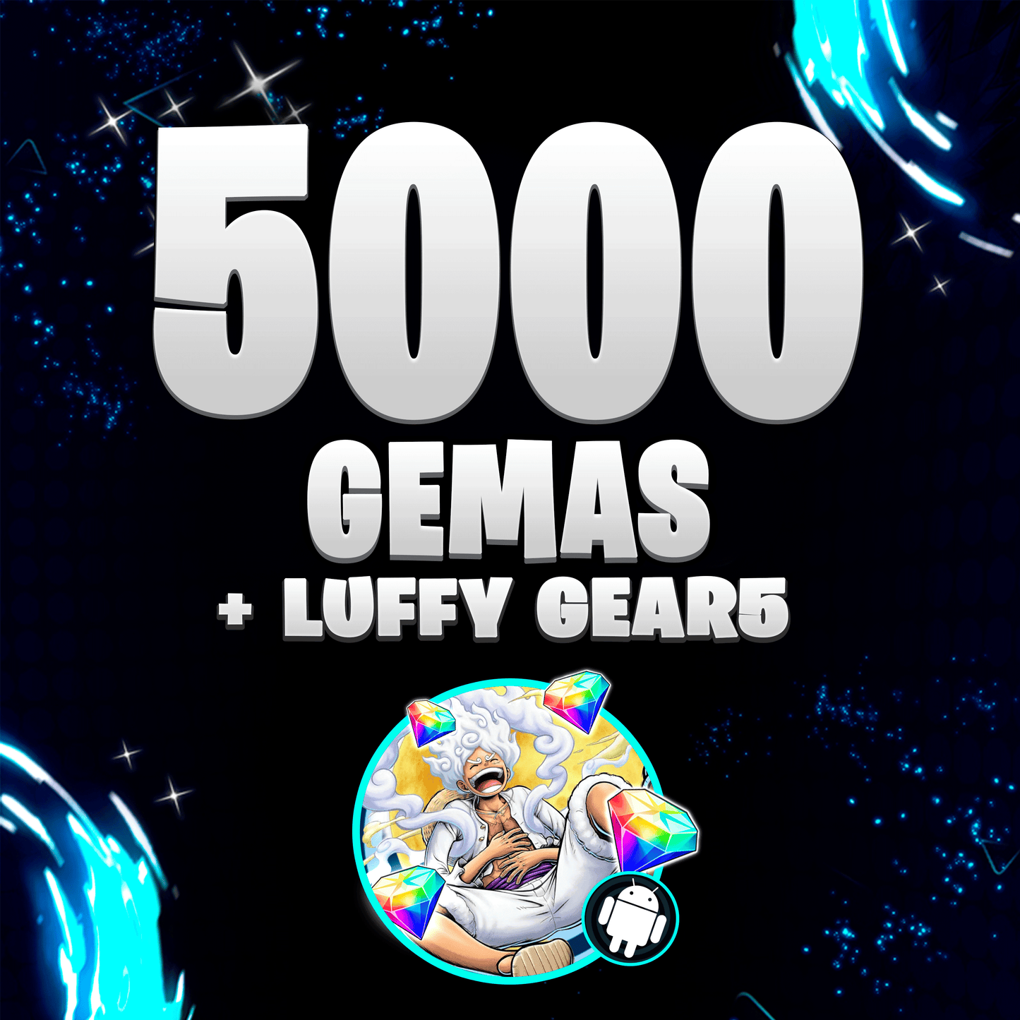 LUFFY GEAR 5 + 5000 DIAMANTES E 1500 FRAG DOURADOS